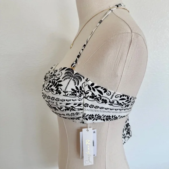 ☀️ Sunshine 79 Convertible Bandeau Bikini Top Ivory Coast Black White 6 Small